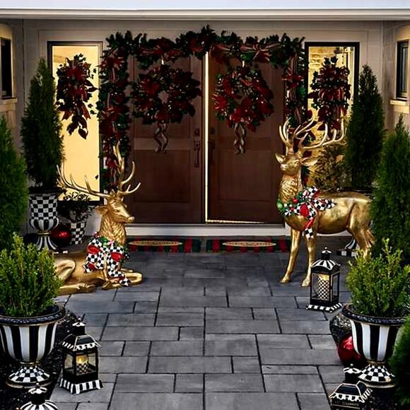 Mackenzie Childs Welcome Entrance Mat 2x3 Holiday Awning Stripe Red & Green New - Picture 2 of 2